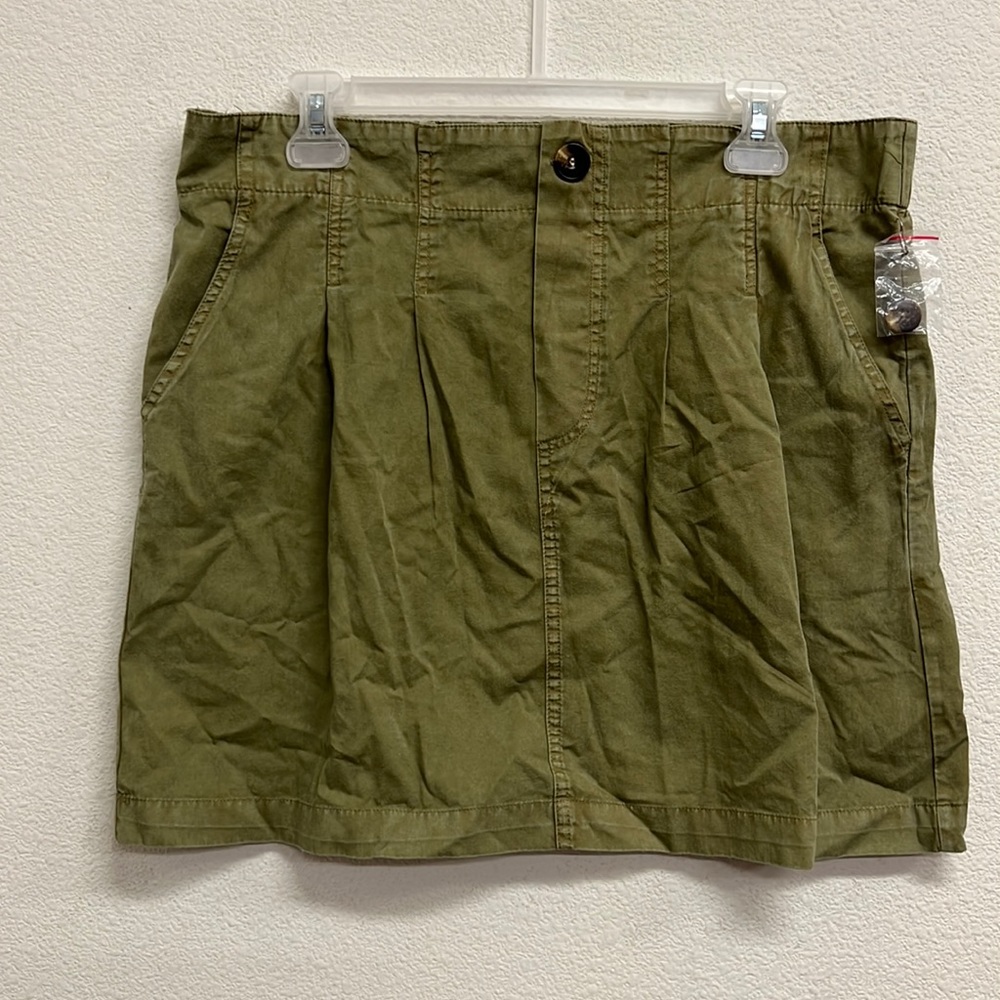 Jane & Delancey Olive Green Skirt Pockets 100% Cotton Size L